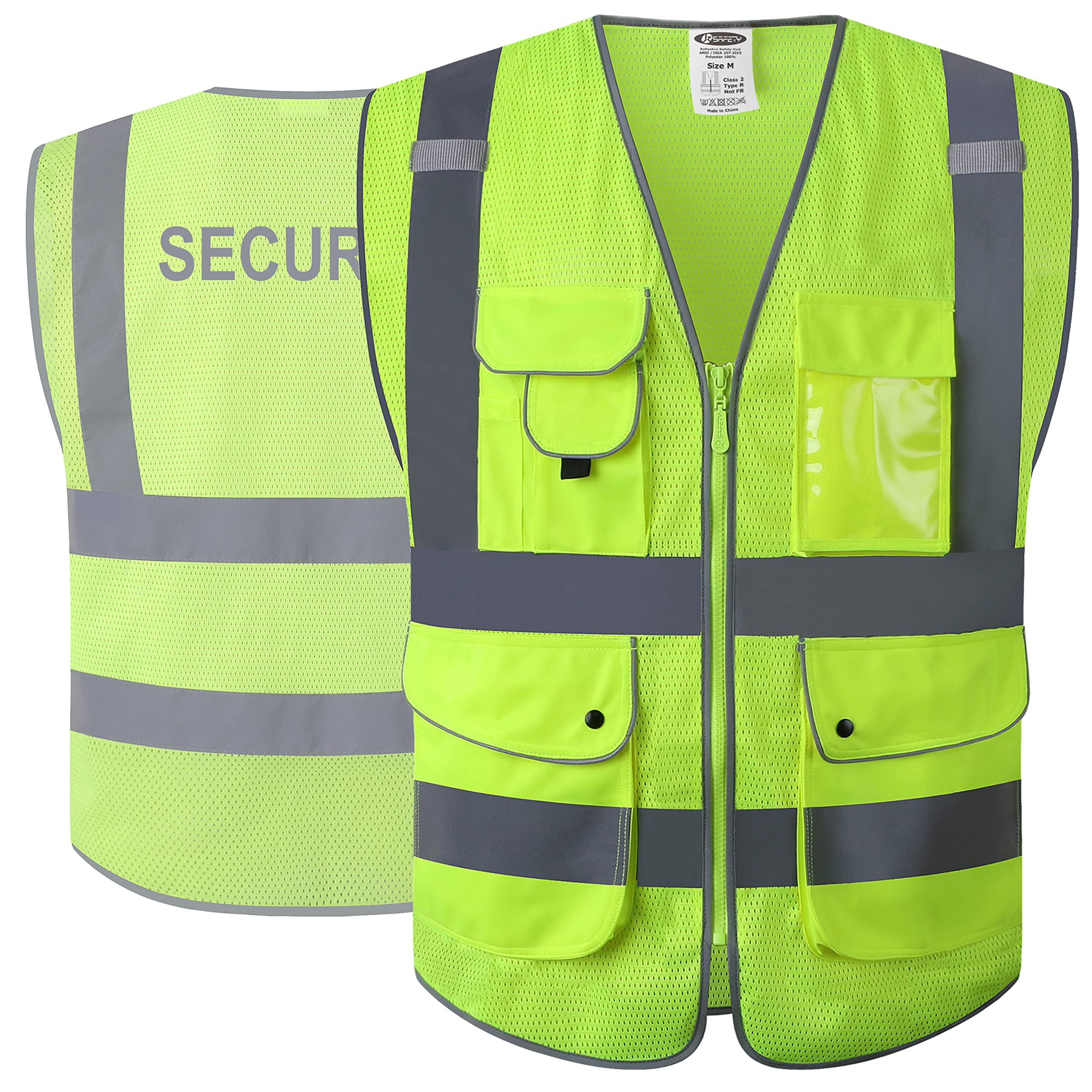JKSafety Licenced Drone Pilot Reflective Safety Vest JK100FAA Yellow L | 4 Reflective Strips, 9 Pockets ANSI Class 2 FAA-Compliant Drone Pilot Vest Breathable Mesh for UAV & Field Operations